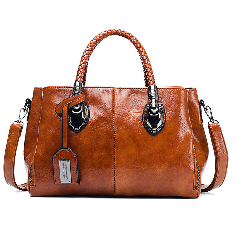 New cross-border oil wax leather bags for export to Europe, America, Boston, women's single-shoulder bags, women's soft leather large bags, one-piece consignment Item Picture