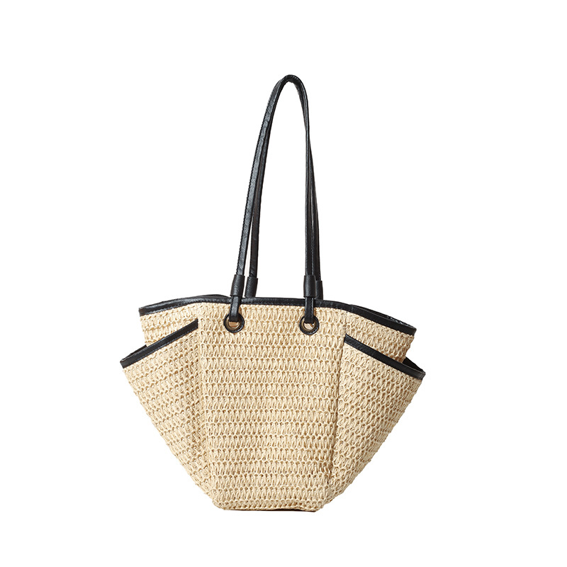 New ins simple and fashionable large-capacity straw woven bag, single-shoulder paper rope woven bag, women's bag, casual phoenix eye beach bag Item Picture