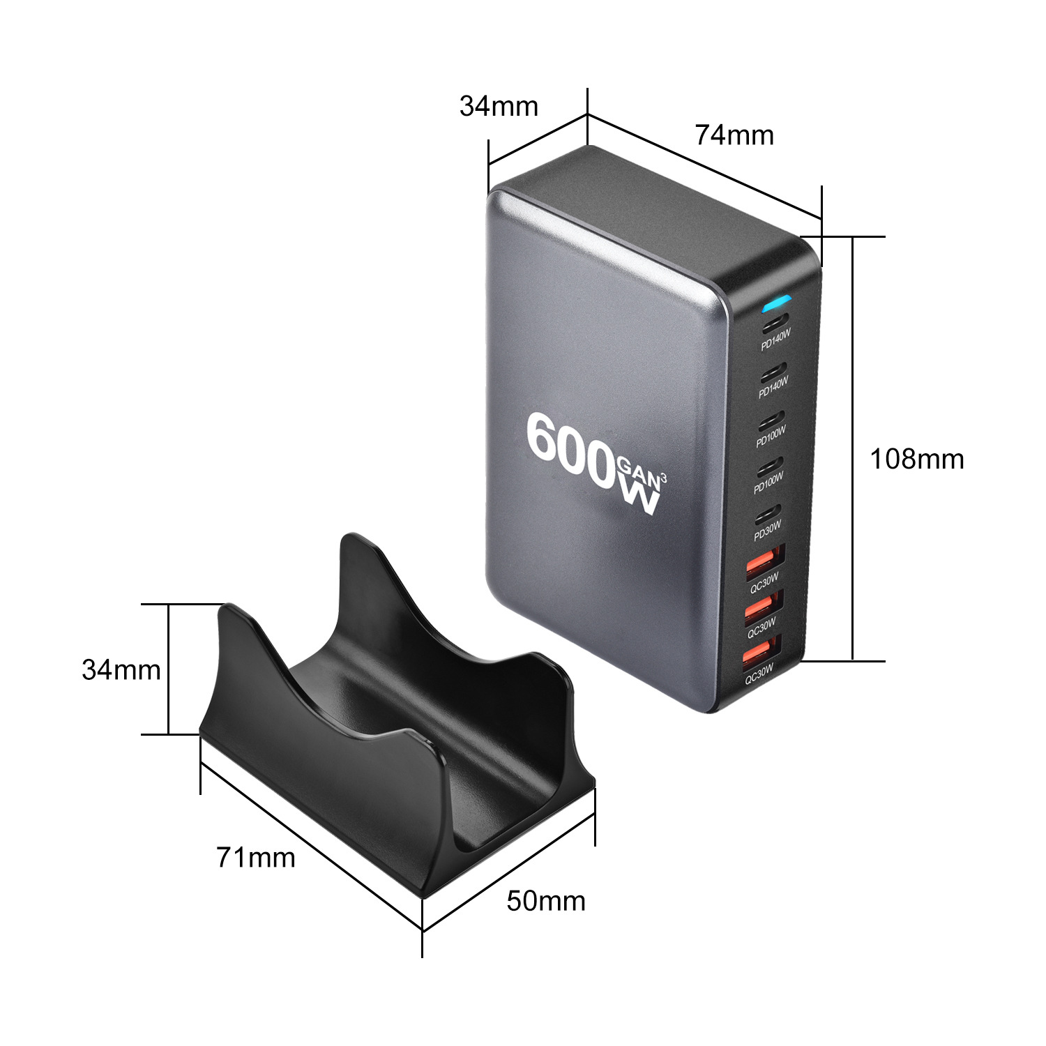 The new 600W desktop charger, 600W nitrogen or gallium PD3.1 adapter, is a cross-border bestseller and a 600W multi-functional charger Item Picture