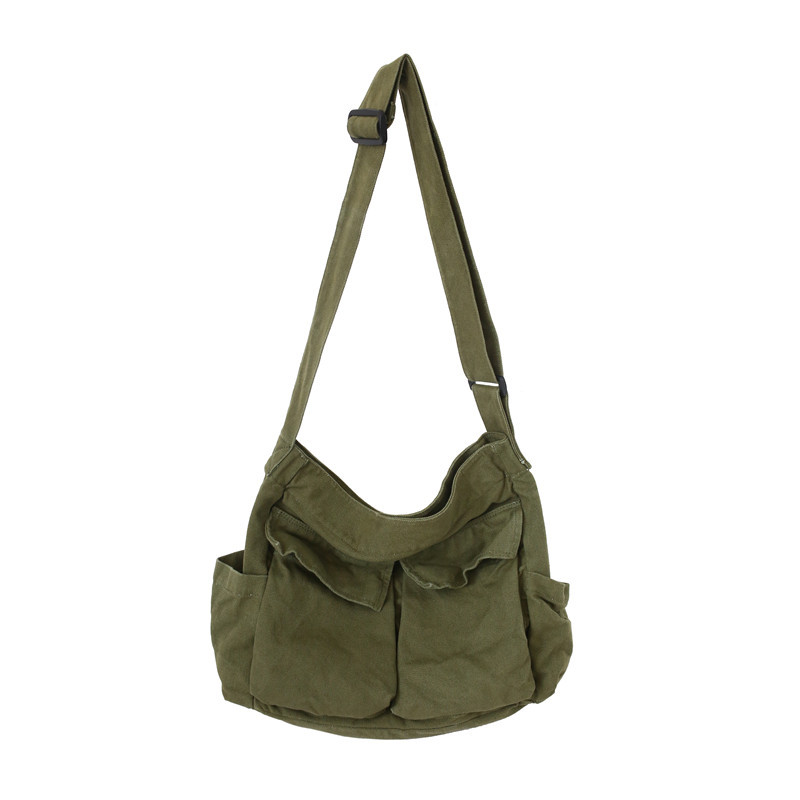 Japanese-style artistic youth high-quality canvas bag, ins casual and fashionable multi-pocket messenger bag, retro single-shoulder crossbody bag Item Picture