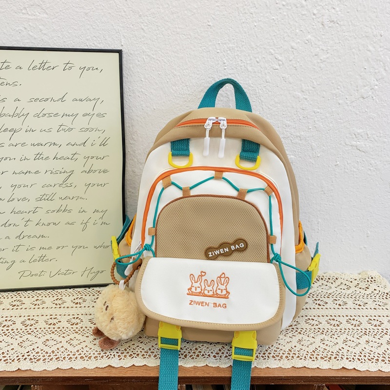 Korean-style children's schoolbag, cute color-blocking backpack for primary school students, large-capacity bag, new travel small backpack for kindergartens details Picture