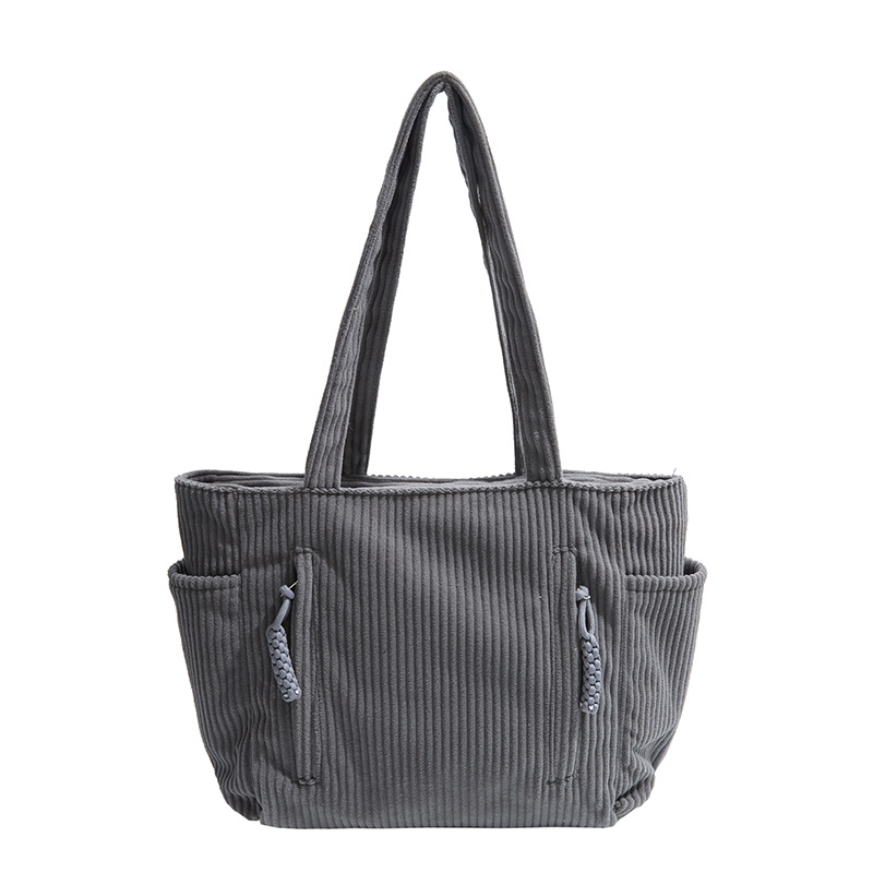 A popular 2024 autumn/winter new retro corduroy multi-pocket single-shoulder bag with large capacity, a student class bag made of fabric Item Picture
