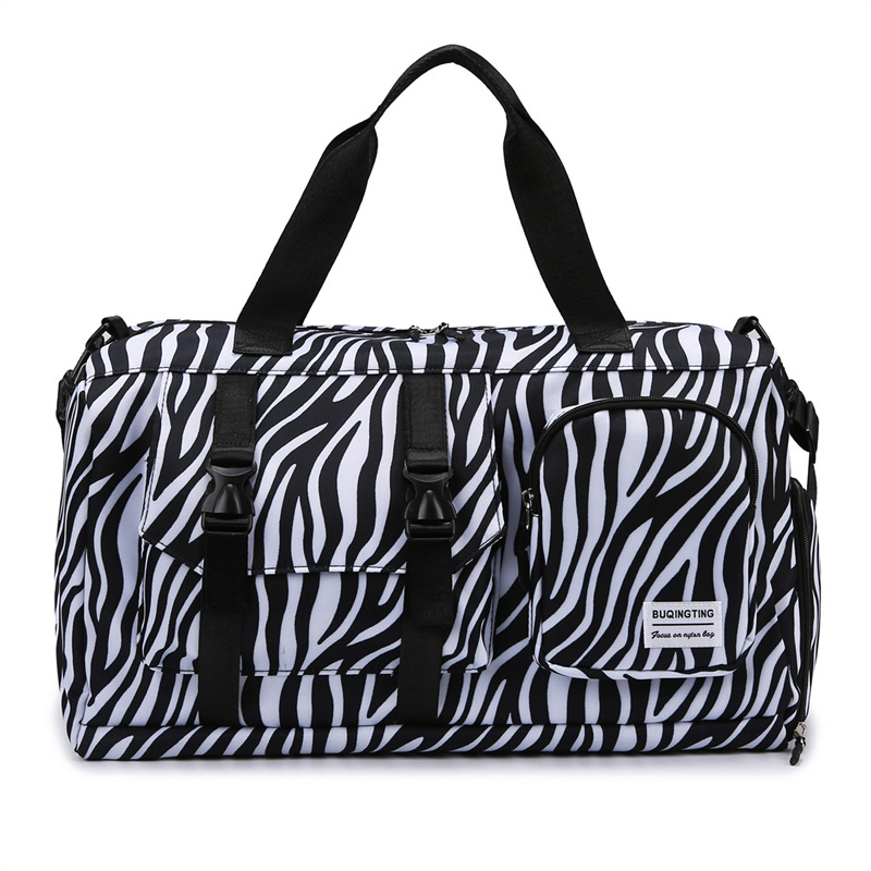 New milk print large-capacity travel bag, leopard print business luggage boarding bag, women's dry and wet separation swimming and fitness bag Item Picture