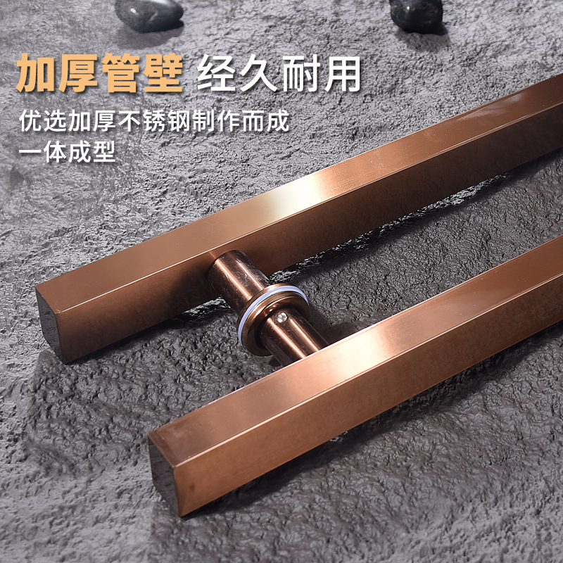 Glass door handle, stainless steel thickened square tube handle, hotel door, stainless steel black rose gold sliding door handle Specification drawing
