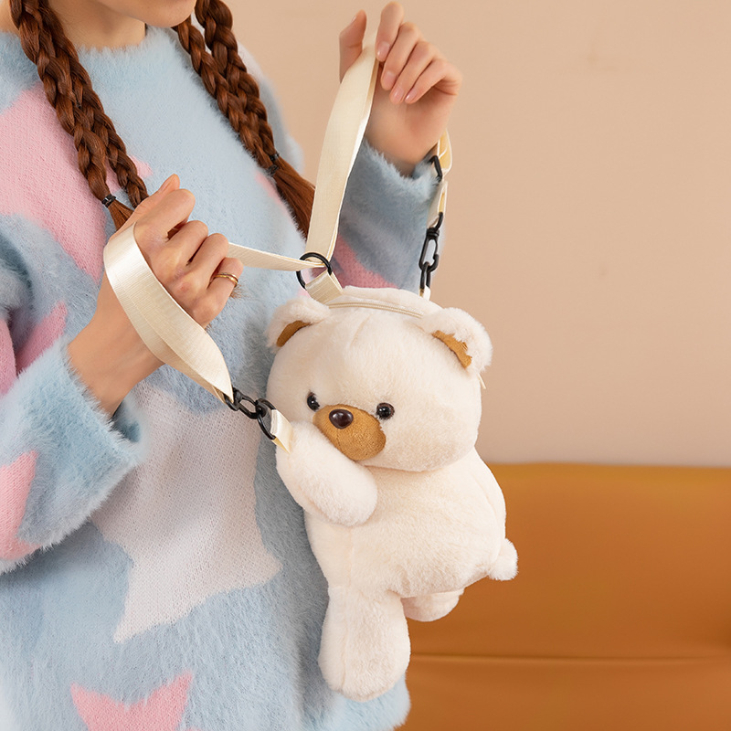 Cartoon bear Papa bag, plush toy crossbody bag, 2024 new style personalized backpack, girlish birthday gift details Picture