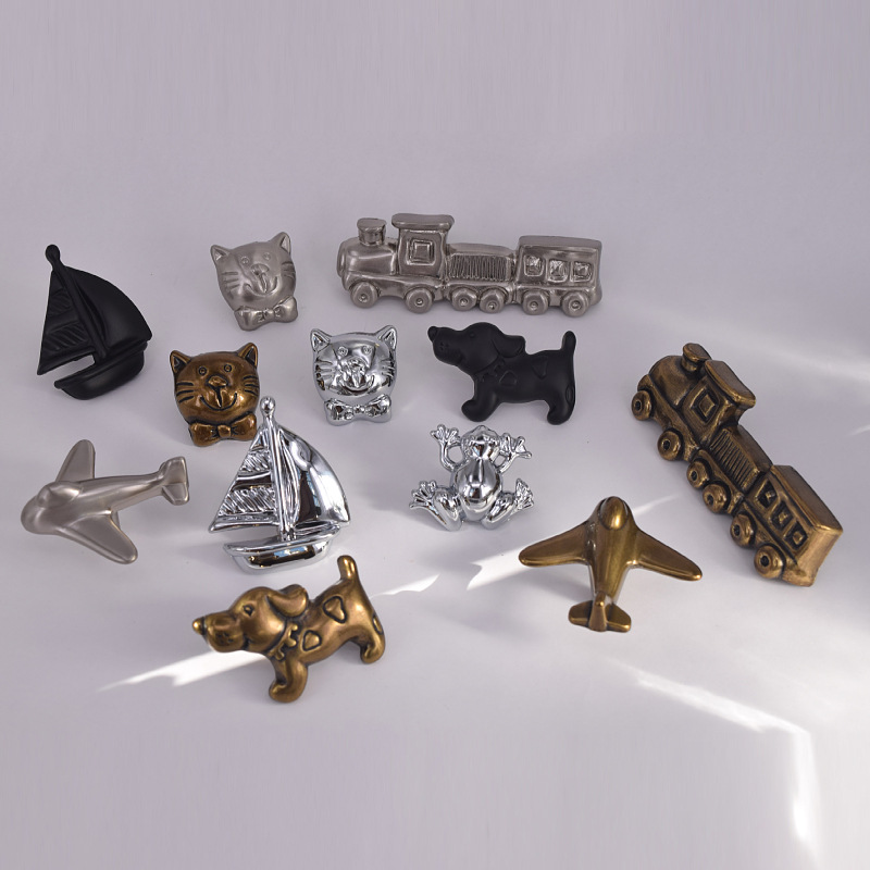 Children's room wardrobe handles, airplane, train, ship, cat, dog, frog, clothes cabinet door handles, kitchen cabinet drawer small handles details Picture
