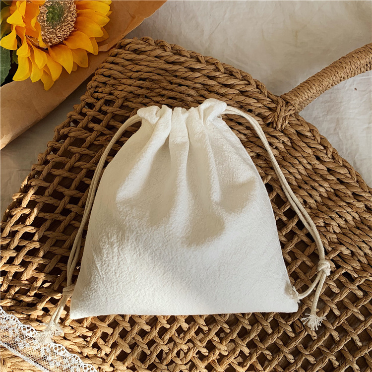 【 In Stock 】07212 Japanese-style minimalist storage bag, fresh and clean drawstring bag, tea gift bag, pure Item Picture
