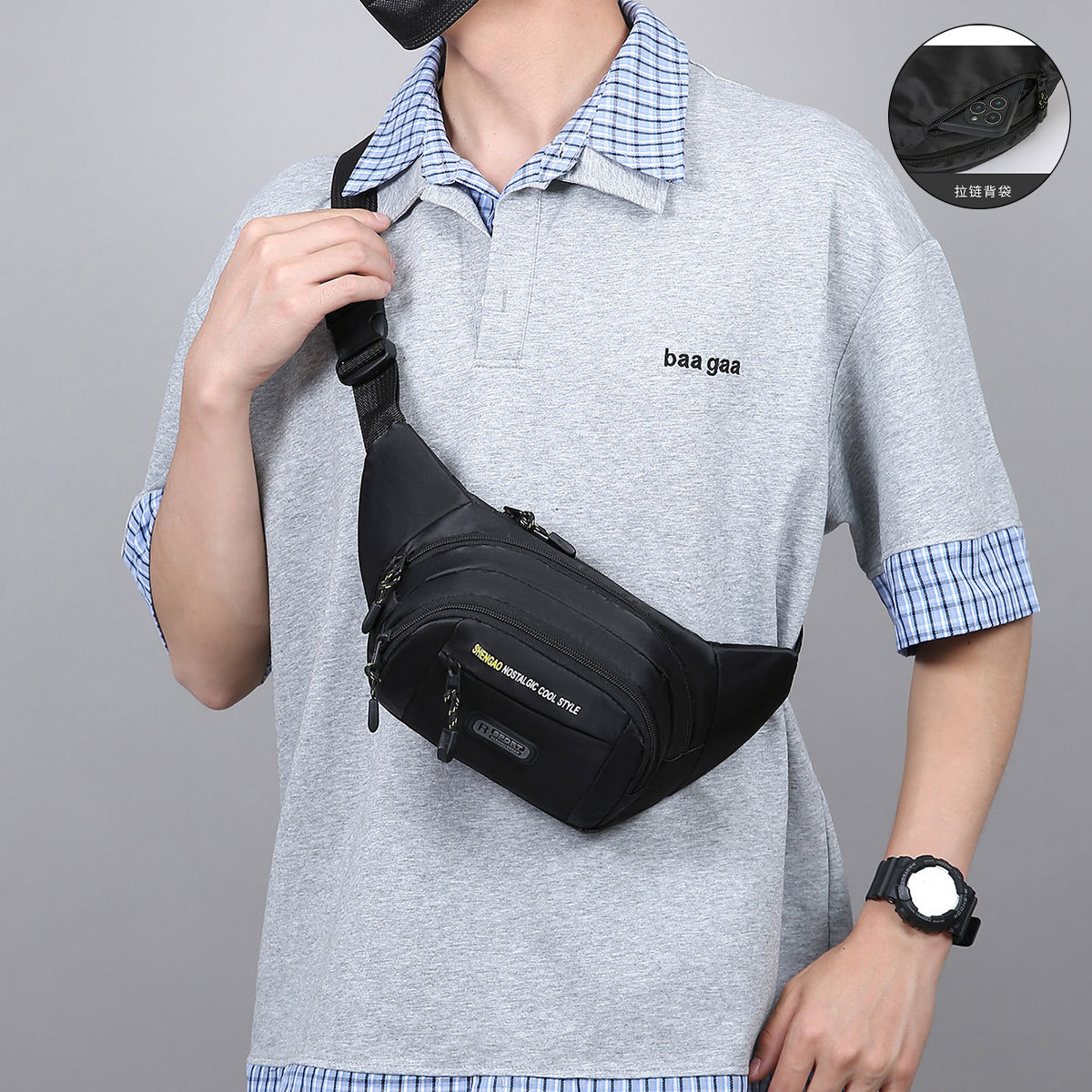 Factory wholesale of fashionable new waist bags for men and women, outdoor sports and fitness bags, cycling mobile phone bags, trendy and versatile chest bags details Picture