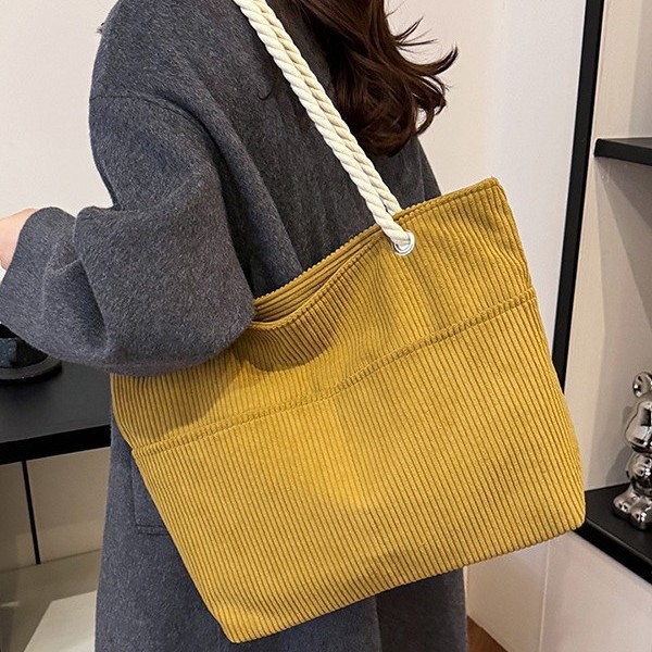 New handbag, large-capacity, versatile tote bag, simple autumn and winter corduroy, laid-back style, high-end texture single-shoulder bag full figure