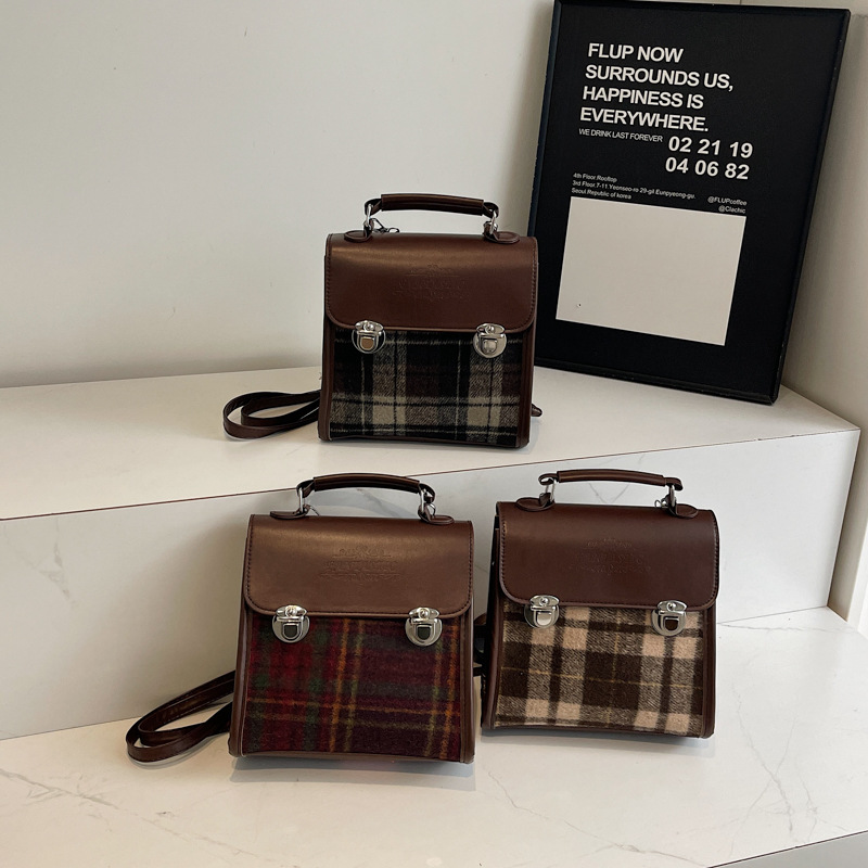 Fashionable checkered Korean style women's backpack 2024 new winter color-blocking and patchwork personalized square bag, crossbody bag, cross-border Application Scenario