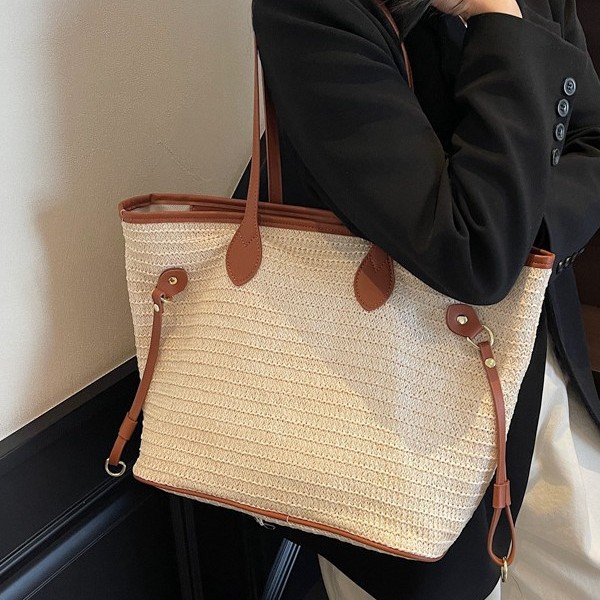 Simple woven bags, new summer casual large bags, vacation beach bags, color-blocking single-shoulder bags, hand-carry commuter tote bags Application Scenario