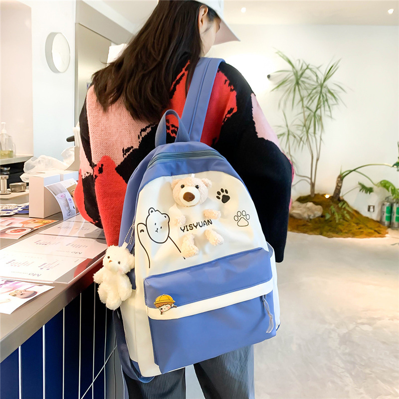 New large-capacity student backpack for girls, fashionable and simple nylon shoulder backpack, cartoon bear student backpack Specification drawing