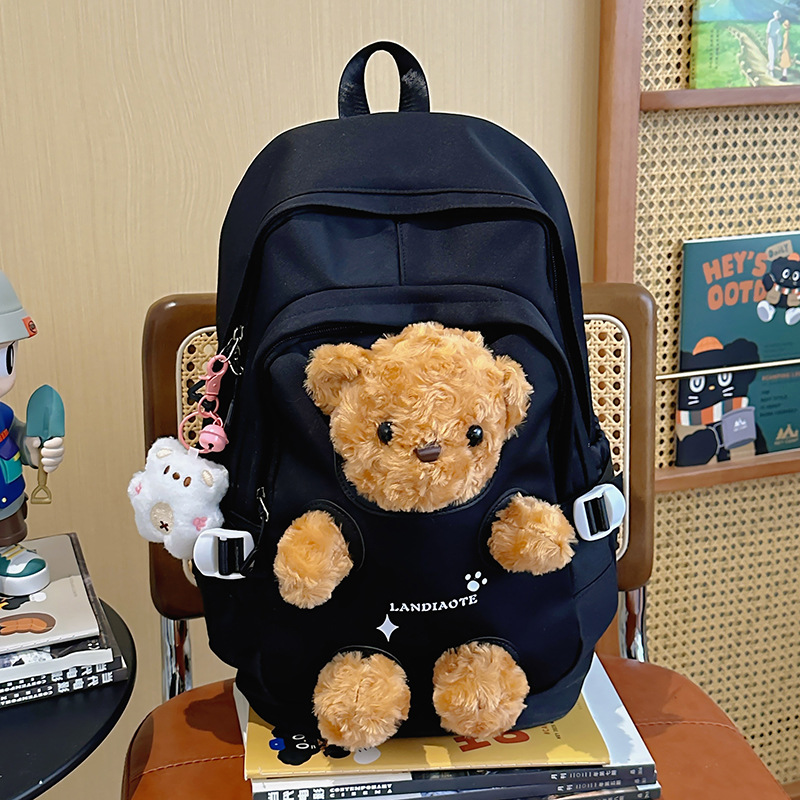 Cute bear backpack, new style backpack for junior high school girls and college students 2025, a niche forest-themed versatile bag Specification drawing