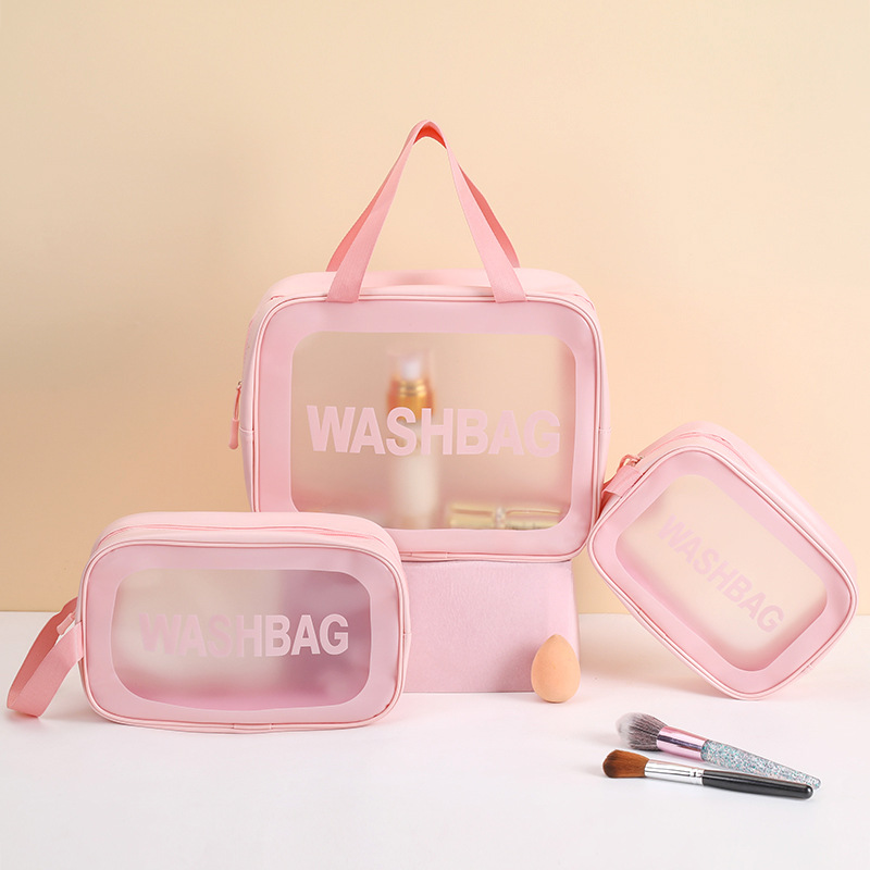 A starting batch hand-held makeup bag with transparent pu, waterproof, ins style, high appearance level, large capacity, and a sense of luxury for women full figure