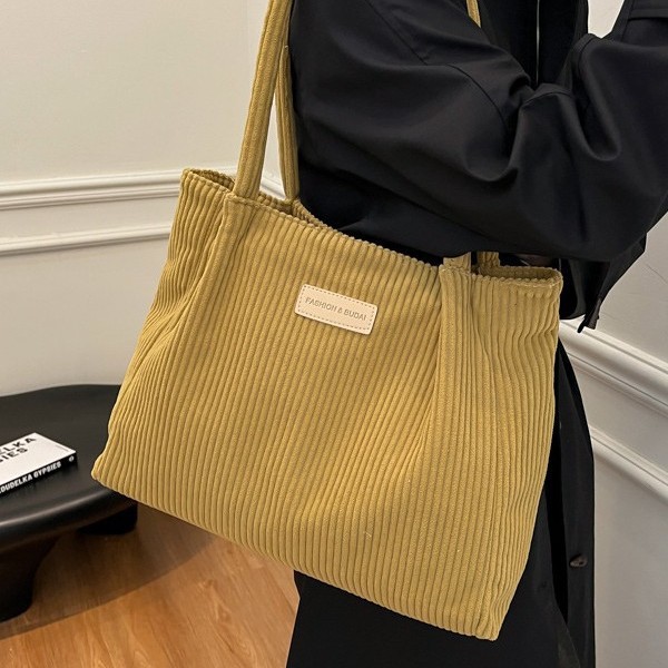 New Korean version student handbag, corduroy bag, single-shoulder bag, tote fabric bag, large-capacity student commuting bag for class full figure