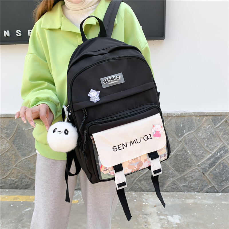 Large-capacity simple forest-style backpacks for girls in contrasting colors, forest-style nylon water-resistant backpacks and schoolbags for junior and senior high school students wholesale full figure