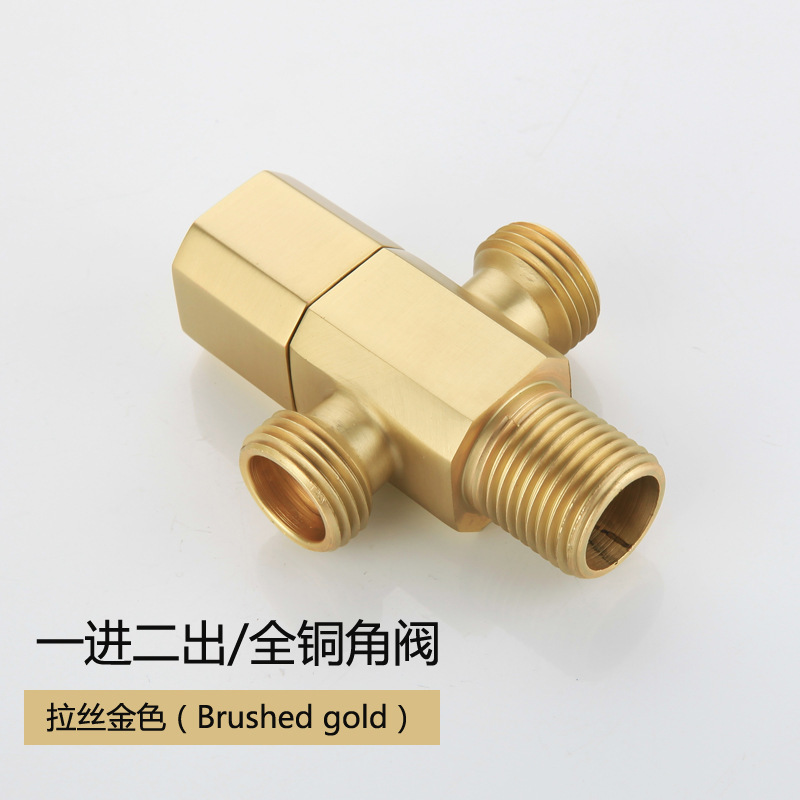 All-copper one-inlet and two-outlet titanium gold rose gold thickened Angle valve, universal cold and hot water stop valve, copper Angle valve faucet full figure