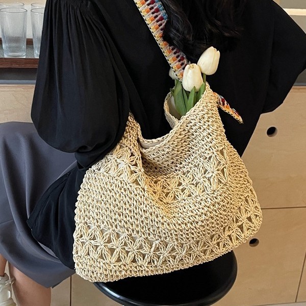 Lazy style straw woven bag for women 2025 Summer new versatile single-shoulder commuter tote bag, beach vacation bag full figure