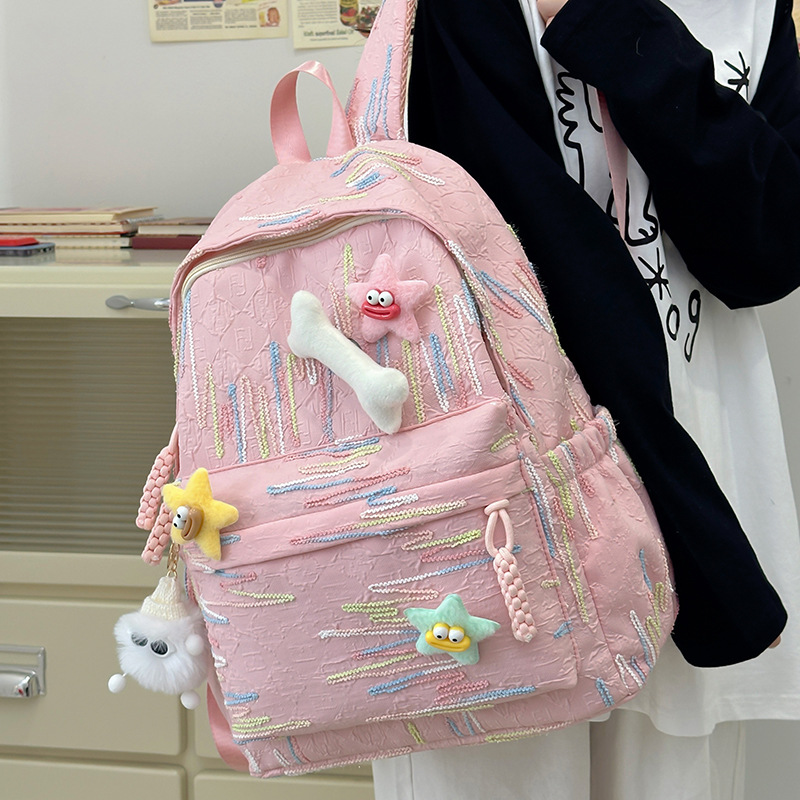 A new and stylish backpack for young girls with a high level of appearance. It's a cute schoolbag for primary and junior high school students. It has a large capacity, is durable and casual Specification drawing