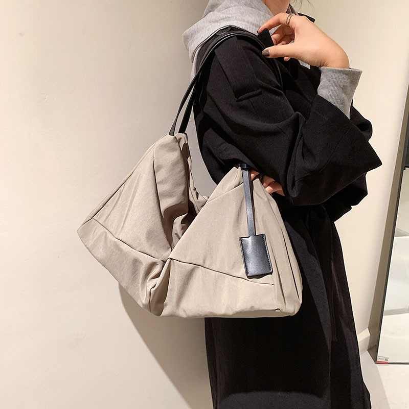 Bag Women 2021 New Style Japanese and Korean version hand-held women's bag, solid color nylon canvas bag, large capacity tote bag, single-shoulder bag details Picture