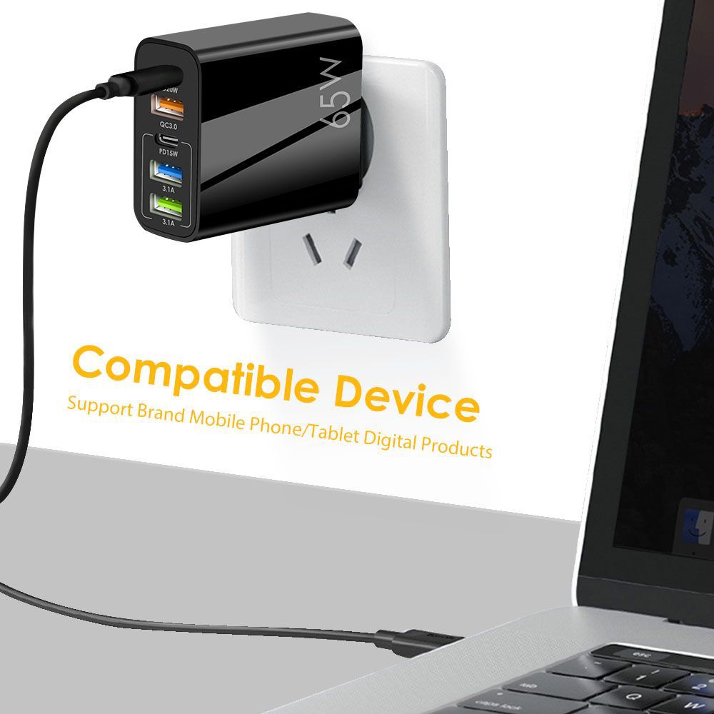 New PD+3USB multi-port adapter, European, American and British standard PD65W fast charging mobile phone charger 5V2.4A charging head details Picture