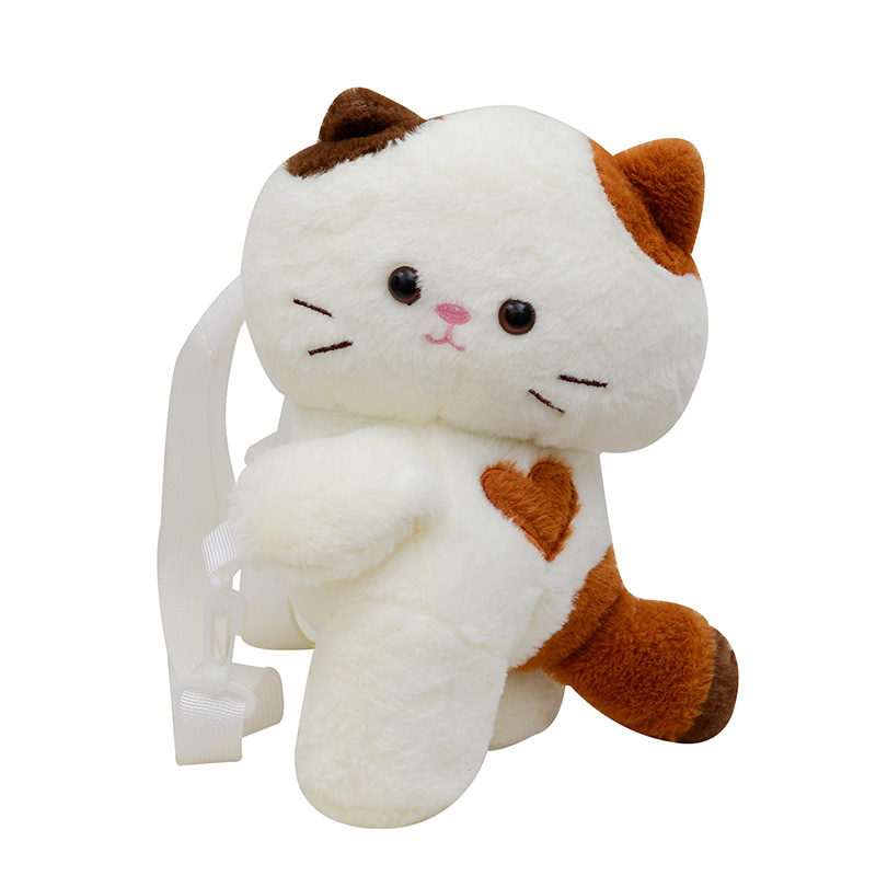 New cartoon three-flower cat slant crossbody bag, cute panda plush doll, double-back backpack, a gift for a girlish heart Item Picture