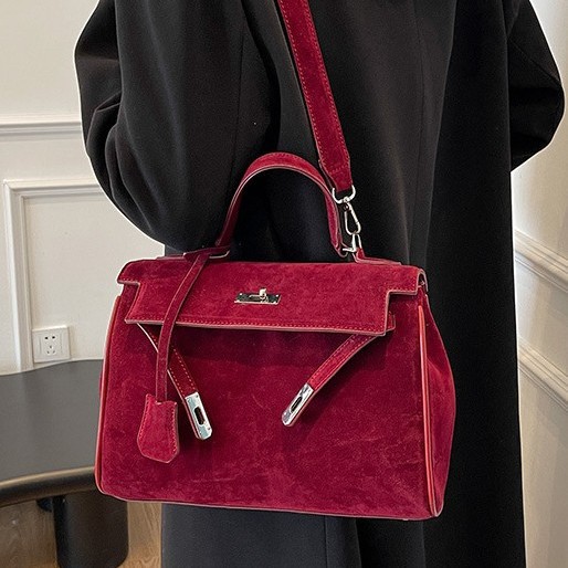 Autumn and winter PU wide shoulder strap Kelly bag for ladies, a high-end 2024 new large-capacity handbag, single-shoulder crossbody bag Specification drawing