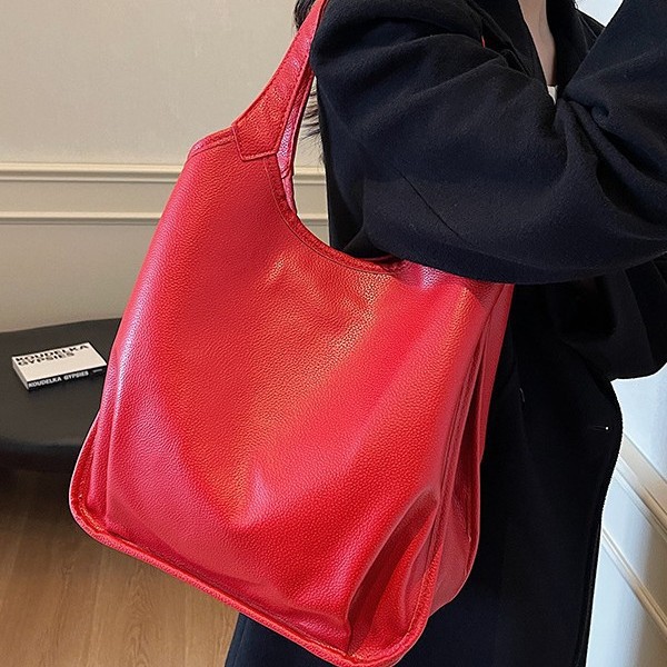 New solid color versatile large-capacity bucket bag, leather crossbody fashionable and niche vegetable basket handbag, casual women's bag Specification drawing