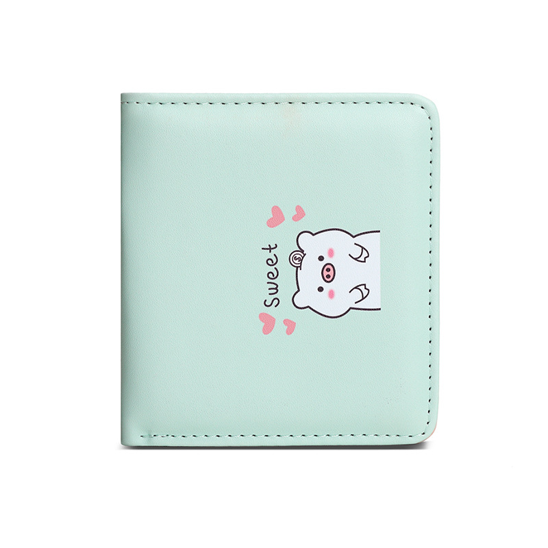 2021 New women's short wallet, student Korean version cute little pig print heart clip coin purse Item Picture