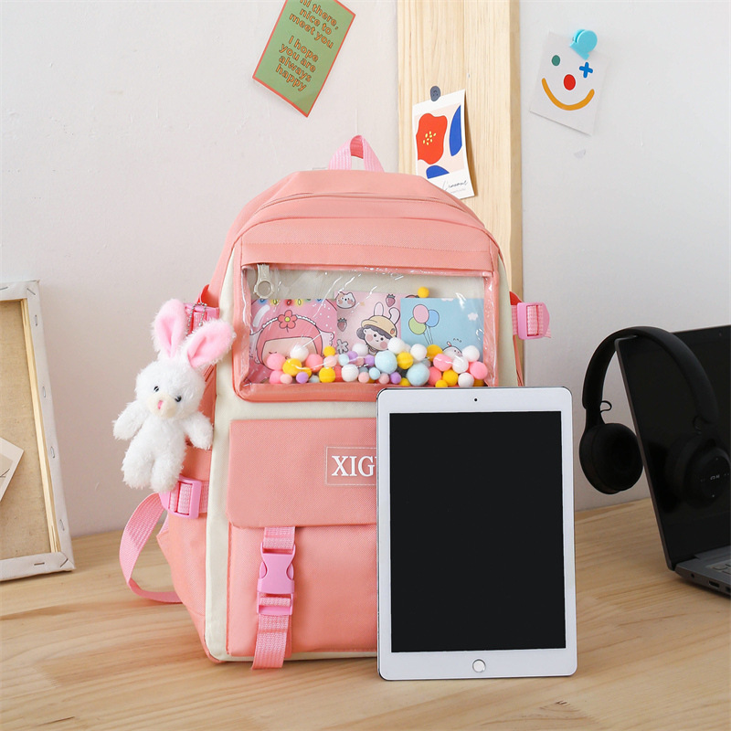 New Haraju-style student schoolbag, sweet and cute girl backpack, large-capacity campus backpack, four-piece set wholesale Application Scenario