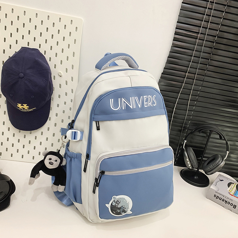 High-appearation-level retro workwear backpacks for girls, large-capacity high school and junior high school students, color-blocking schoolbags, trendy computer backpacks details Picture