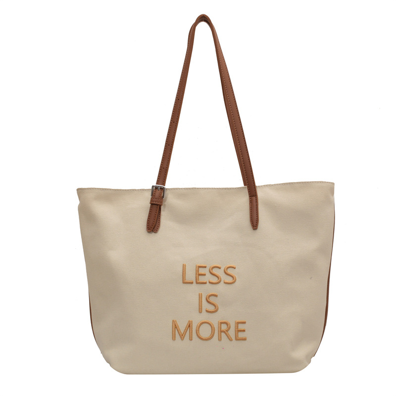Canvas bag for women 2022 New letter-embroidered single-shoulder bag, fashionable and casual bag, college student tote bag for women Item Picture