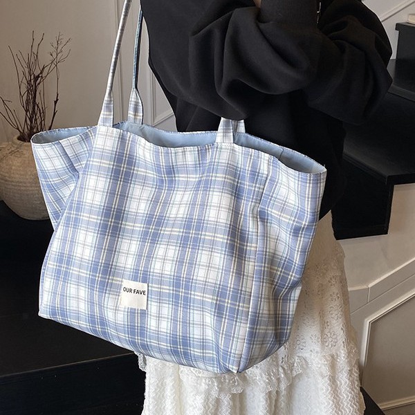 Korean large-capacity underarm bag, women's bag, Spring 2025 new checkered tote bag, student class shoulder bag Specification drawing