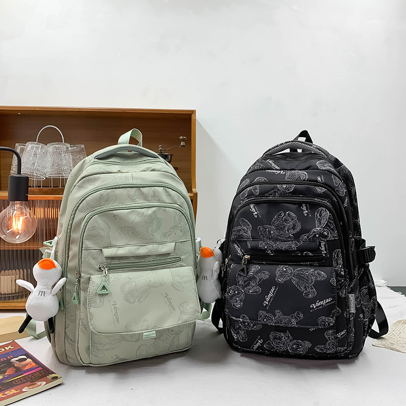 Cross-border schoolbag for junior high school girls, large-capacity backpack, Korean-style cute printed bear, versatile backpack for primary school students Specification drawing