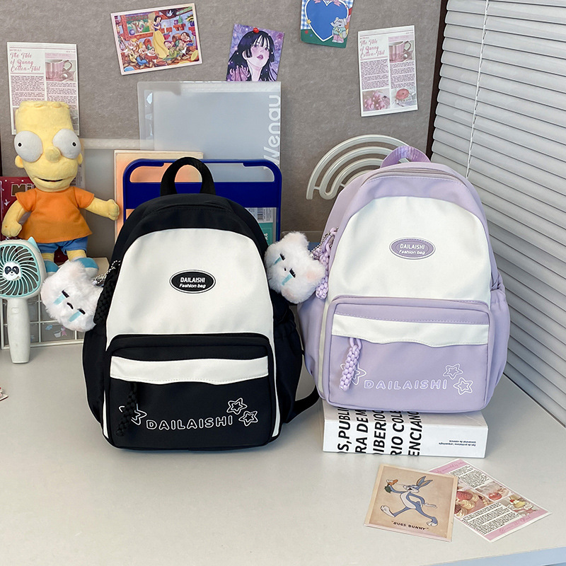 A new cross-border, fresh, sweet and casual children's backpack with a color-blocking design and large-capacity student backpack Specification drawing
