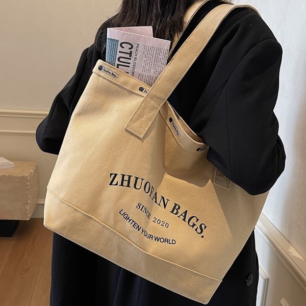 Cross-border canvas bag for women, 2025 new style simple tote bag, large capacity handbag for students' class, retro underarm full figure