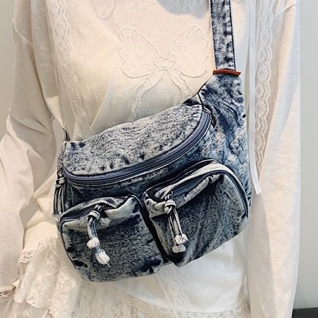 Crossbody bag, Japanese large-capacity functional design postman bag, retro denim bag, college student class backpack full figure
