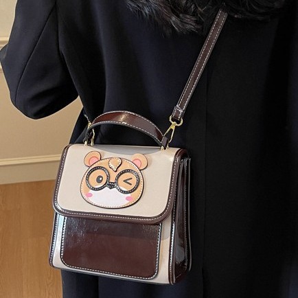 Cute Little Bear 2025 Spring New Style color-blocking cartoon high-end hand-held crossbody versatile single-shoulder and double-shoulder bags Specification drawing