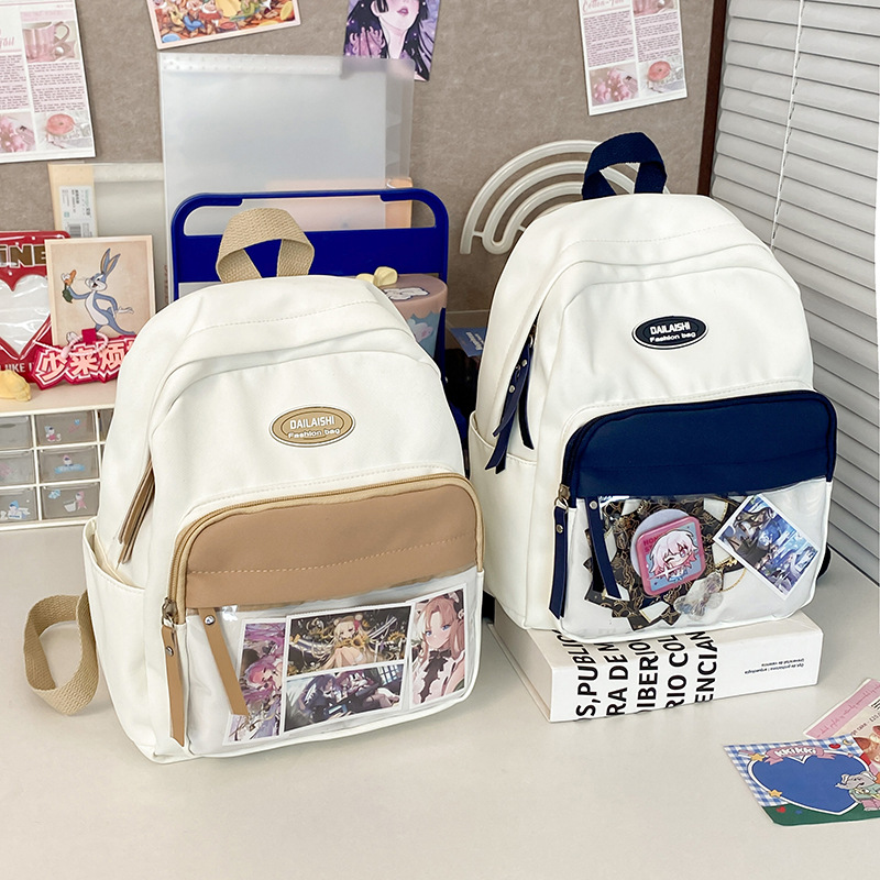 Versatile and cute backpack 2025, large-capacity Japanese-style transparent backpack for girls, Baggy pain bag, kid bag, student schoolbag details Picture