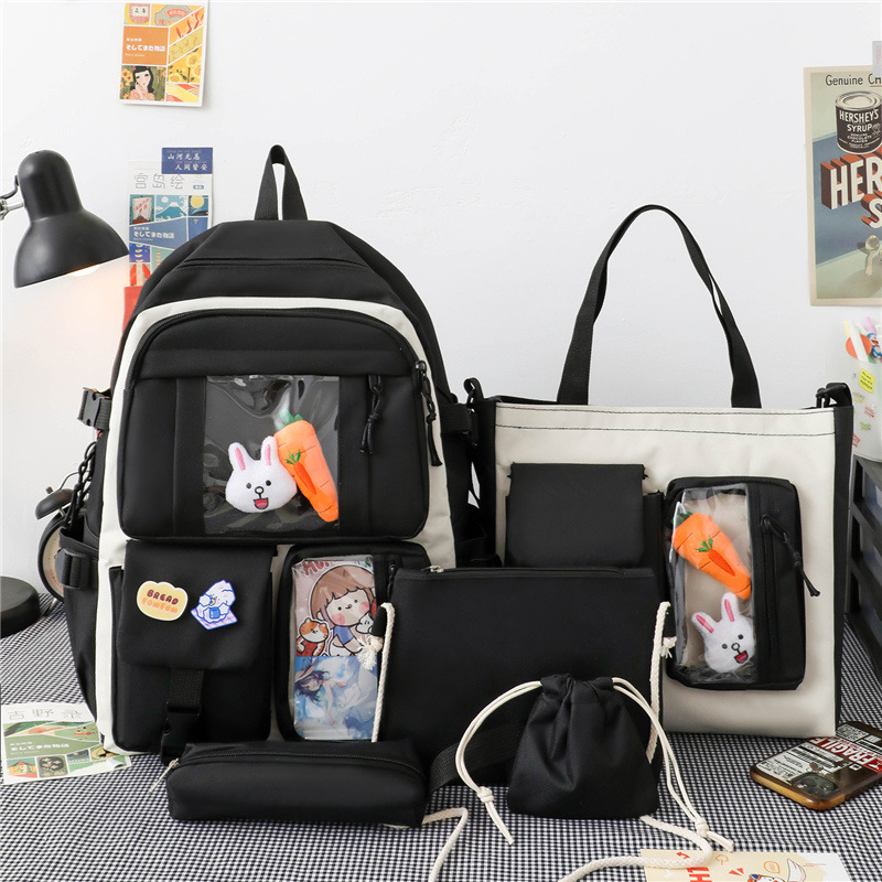 Five-piece backpack set, lightweight backpack for junior high school and senior high school students, backpack for primary school students, large-capacity backpack for girls, textbooks and annotations included Application Scenario