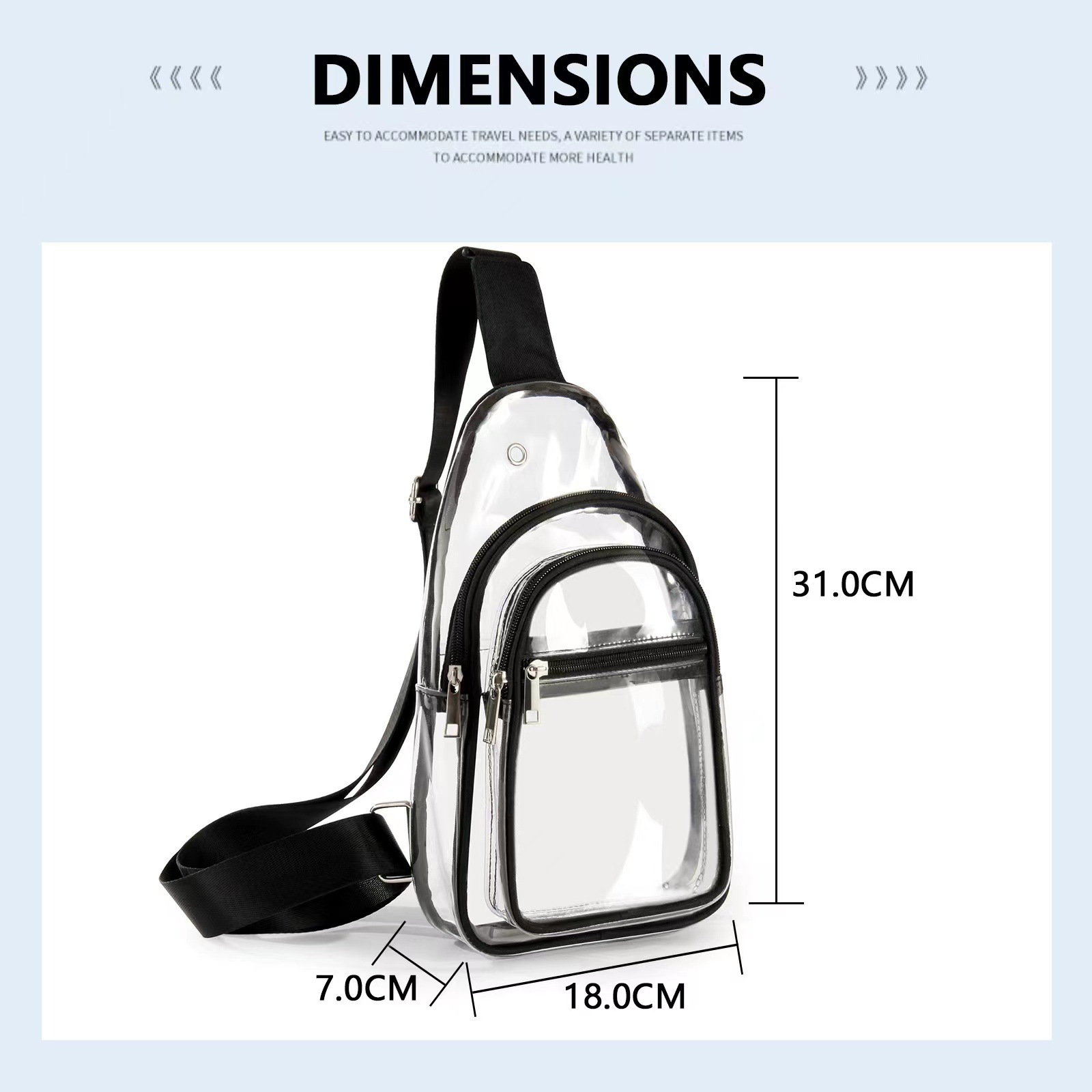 Men's chest bag, transparent sports crossbody bag, travel waterproof storage bag, business backpack, concert certification Application Scenario