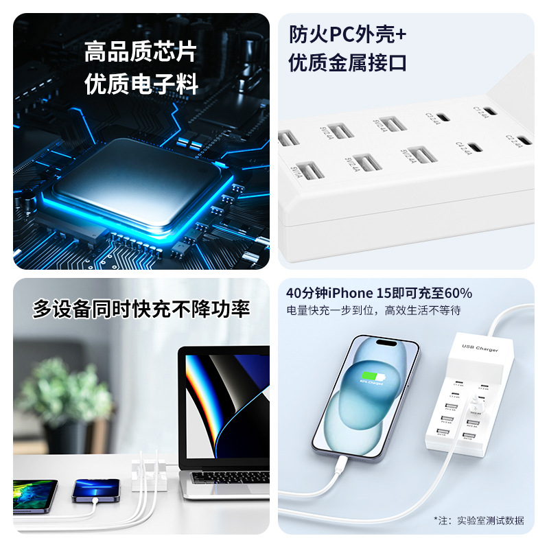 Multi-port USB-C charger, Type-C fast charging for mobile phones, 5v2a smart charging for tablets, compatible with iPhone 15 and Huawei details Picture