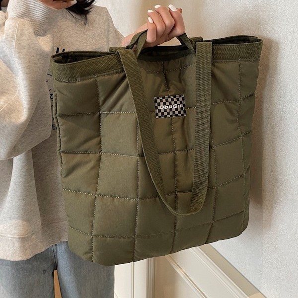 Trendy autumn and winter diamond-patterned cotton bags, casual single-shoulder bags, large-capacity tote bags, new Japanese-style commuter bags for women Specification drawing