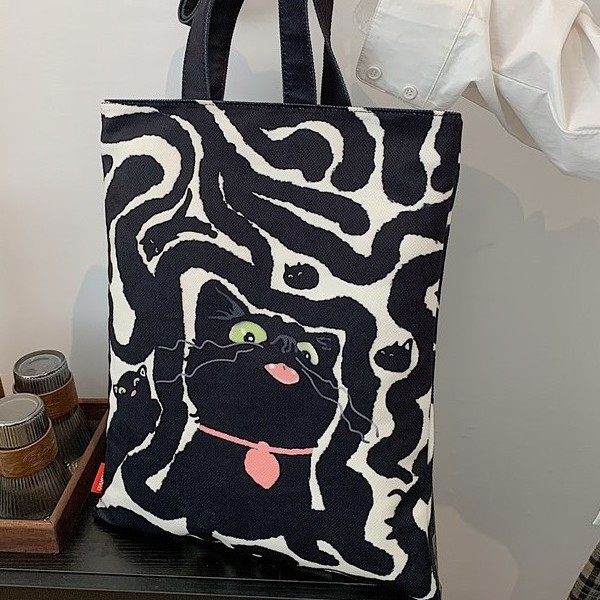 Cartoon single-shoulder fashionable shoulder bag, student tote bag, universal printed cute cat bag, internet-famous handbag, Korean version bag full figure