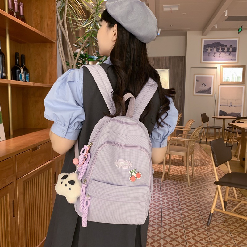 Summer new high-appearance-level girls' schoolbag, Japanese-style fresh and cute casual backpack, fine-checkered college students' backpack Specification drawing