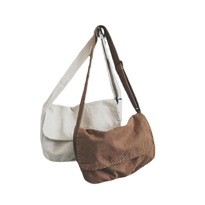 Japanese solid-color simple crossbody bag for women, Korean fresh and clean flip-top single-shoulder bag for women, new retro messenger bag Item Picture