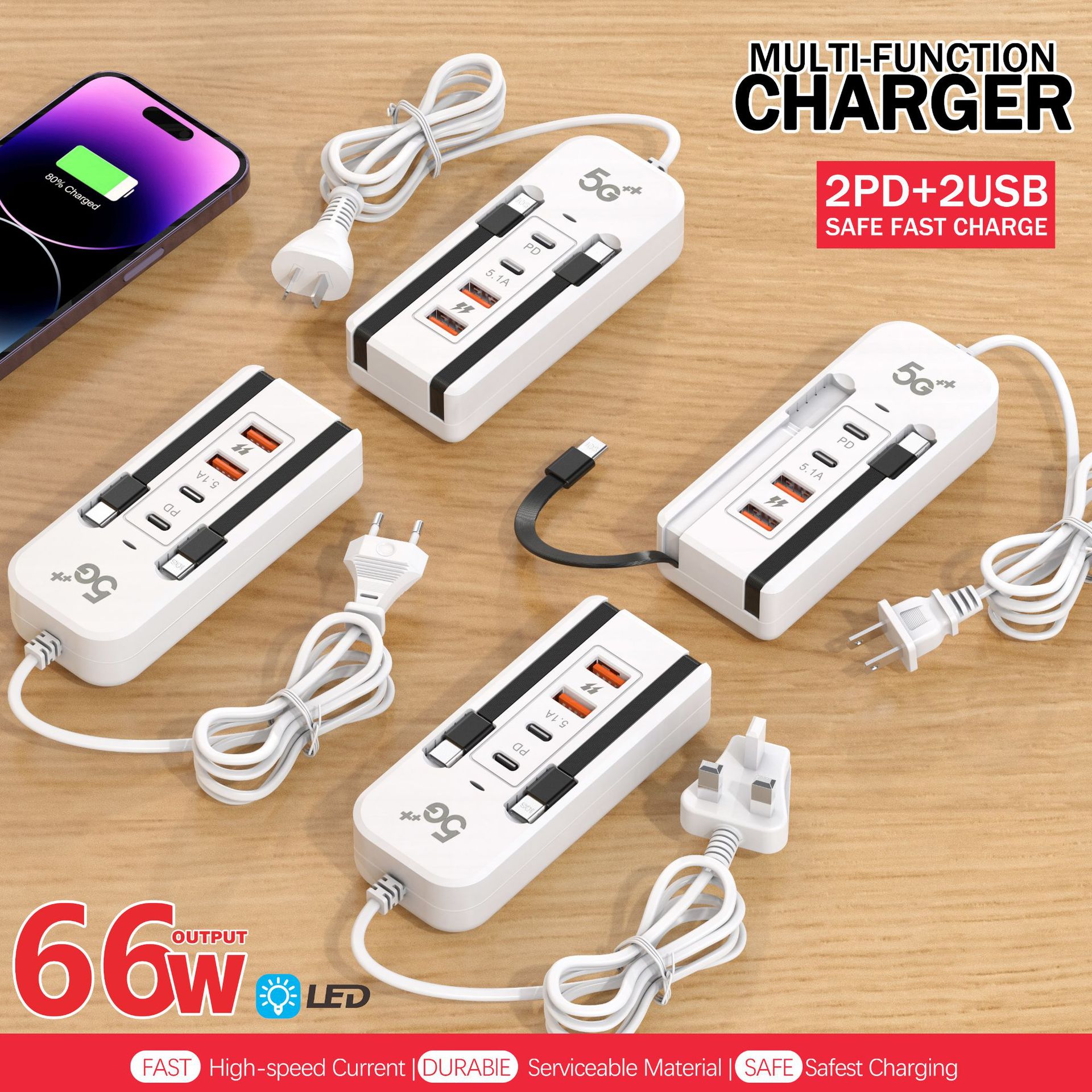 The new power strip charger is suitable for the type-c dual USB 4-port socket of the multi-port charger for iphones Application Scenario