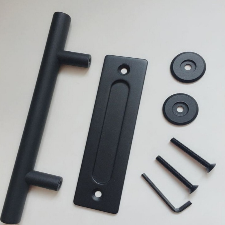 American-style barn door round handle, black dark handle, simple double-sided wood barn door handle, sliding door handle details Picture