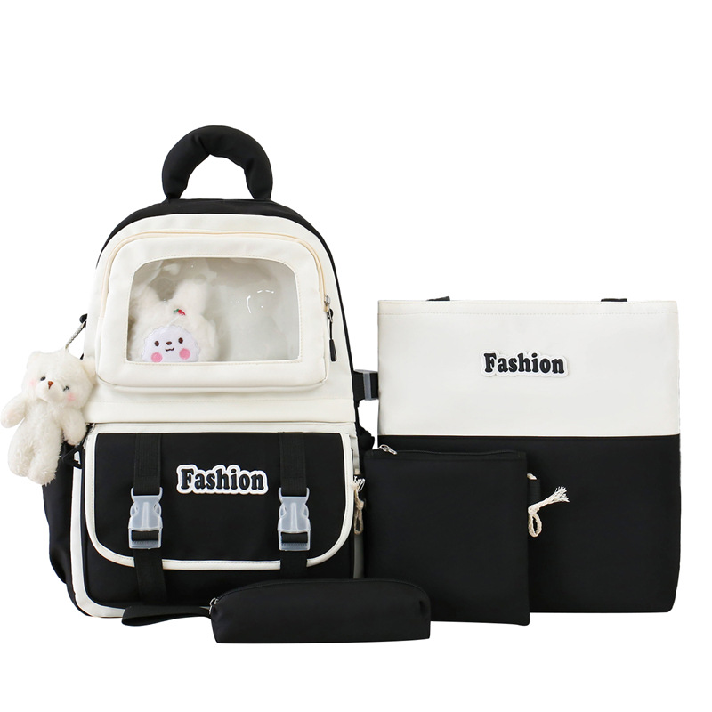 New forest-style versatile backpack for girls, four-piece set, large capacity, high appearance level, cute, lightweight and comfortable bag for middle school students Item Picture
