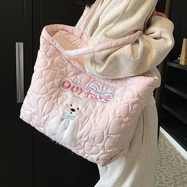 New autumn and winter girls' high-end casual and versatile style, cute little dog cotton bag, large capacity tote bag, single-shoulder bag for girls Specification drawing